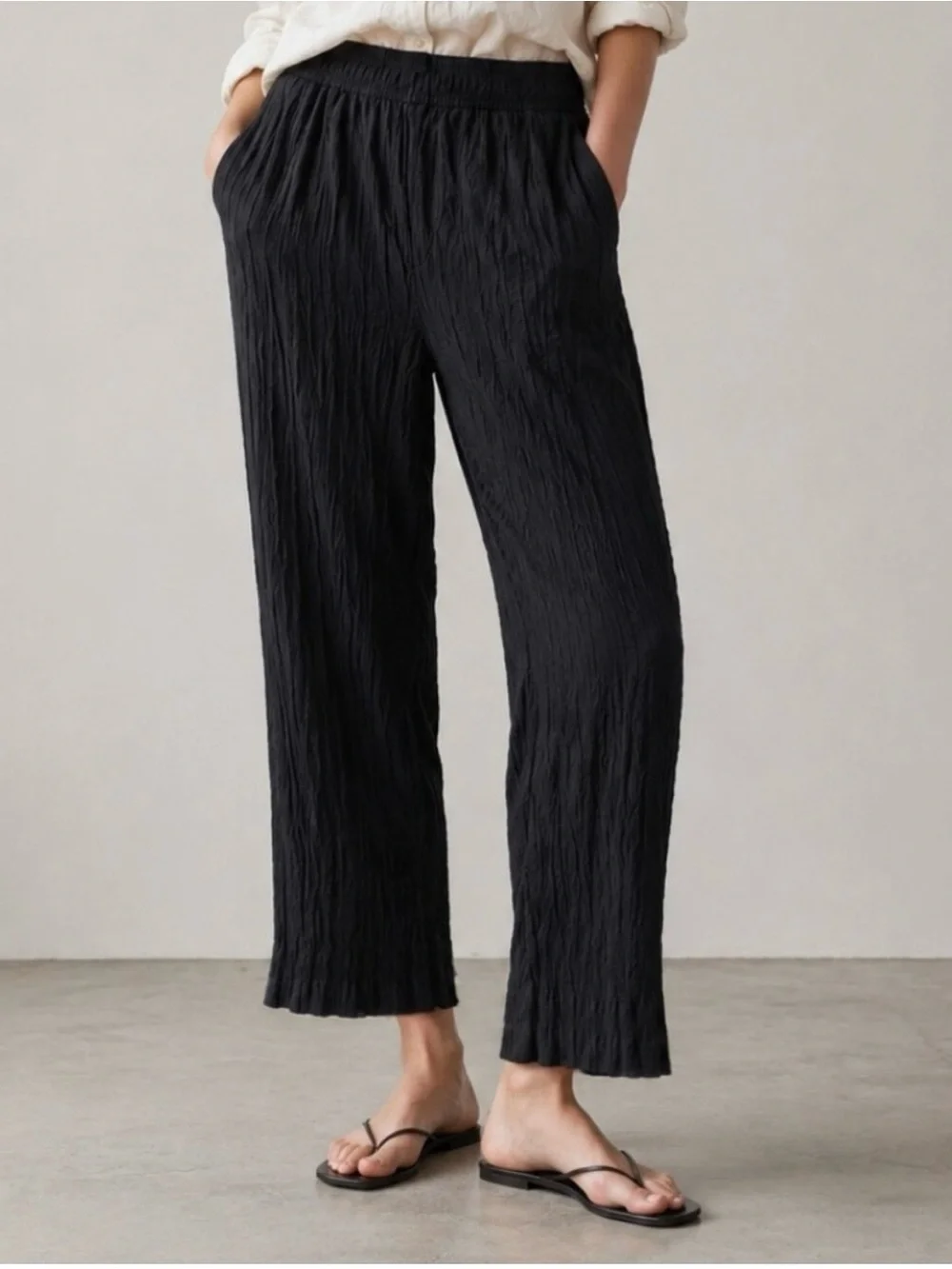 Madewell Black Crinkle Texture Pull-on Pants